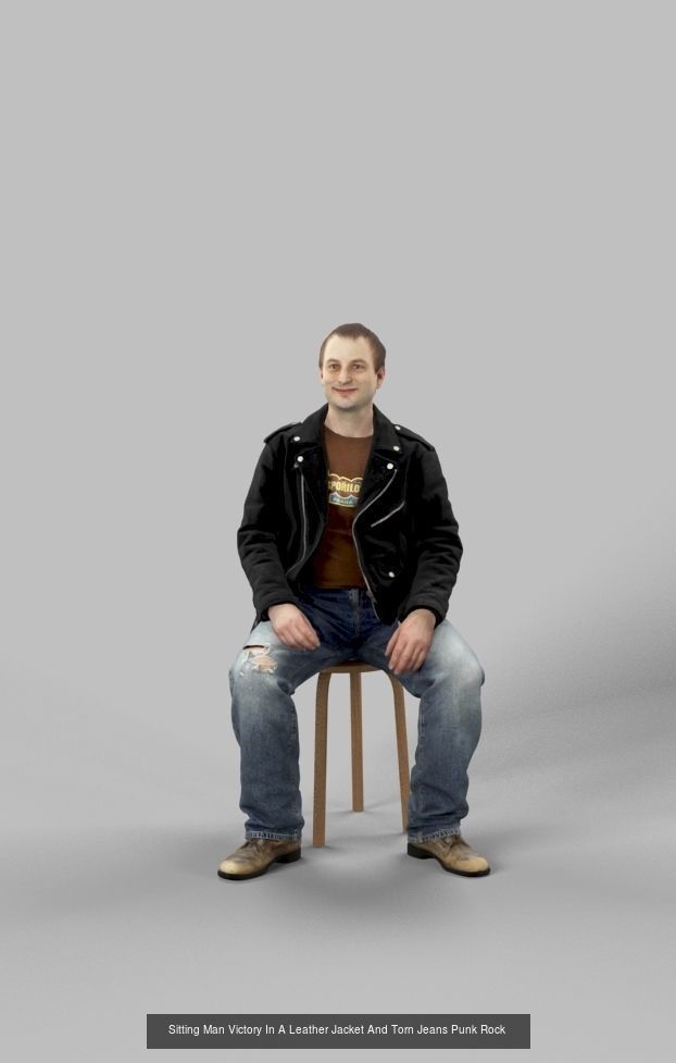 3d crowds and Victory Punk Rocker midground Sitting Man 3D Model Collection_1