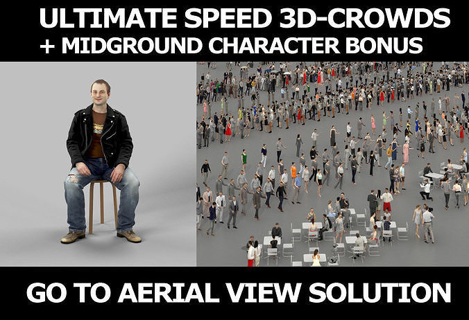 3d crowds and Victory Punk Rocker midground Sitting Man 3D Model Collection