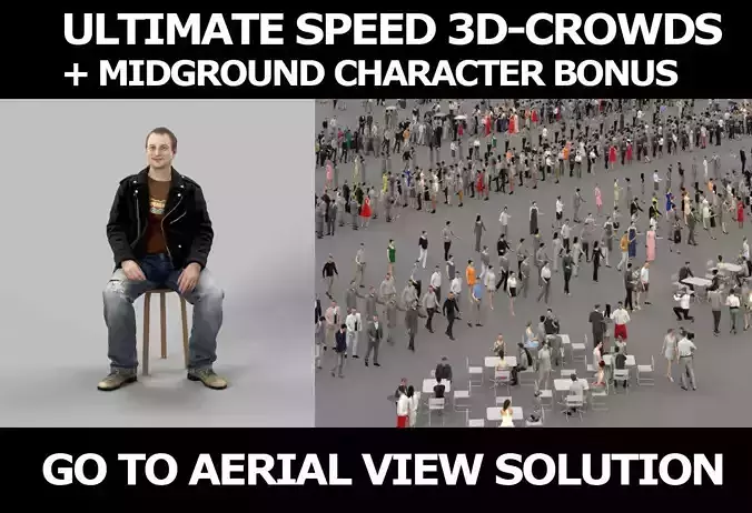 3d crowds and Victory Punk Rocker midground Sitting Man 3D Model Collection