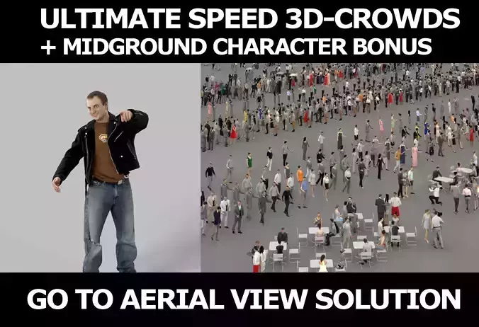 3d crowds and a midground casual punk rock man Victory 3D Model Collection