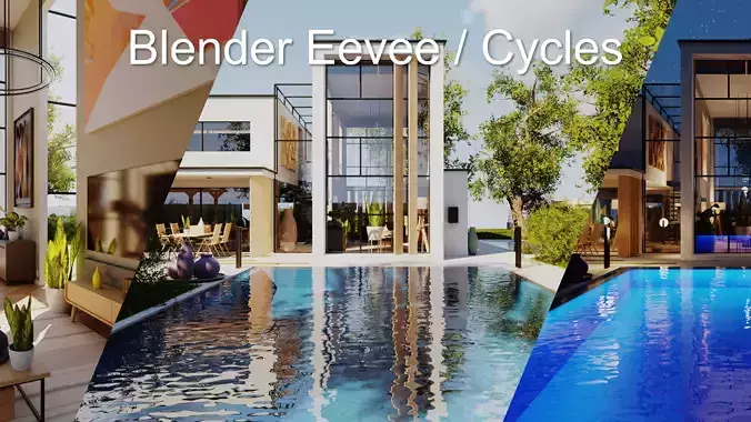 Modern villa 2021 Blender Eevee and Cycles 2 Low-poly 3D model