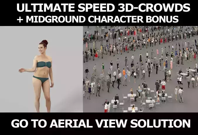 3d crowds and Yearn Midground Swimsuit Beach woman 3D Model Collection