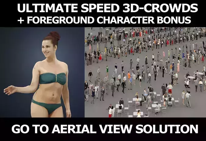 3d crowds and Yearn Foreground Swimsuit Beach woman 3D Model Collection