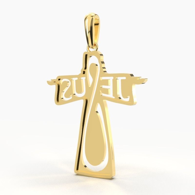 JESUS CROSS GOLD PENDANT 3D print model_1