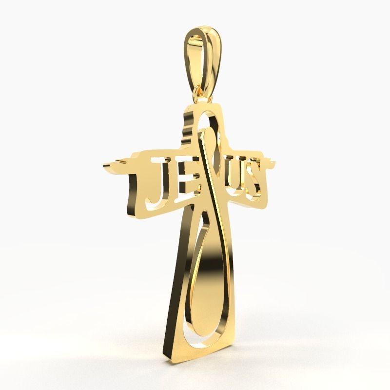 JESUS CROSS GOLD PENDANT 3D print model_2