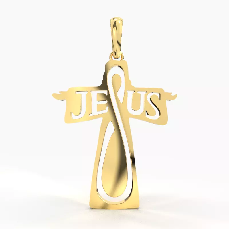 JESUS CROSS GOLD PENDANT 3D print model_0