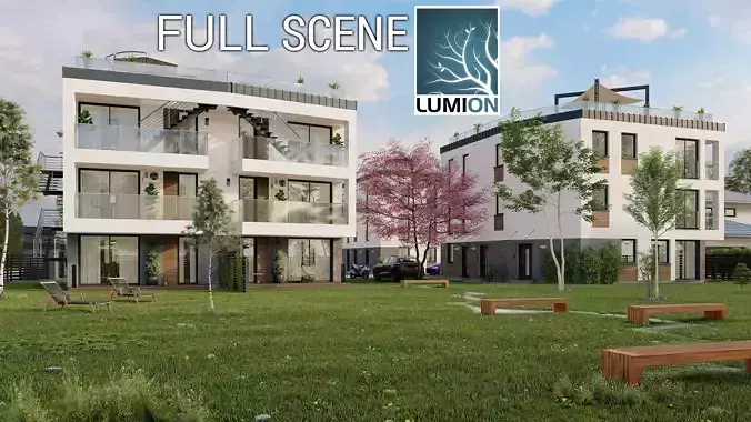 Lumion 11 Scene 08 - Modern 2 3 Story Residential Housing Estate