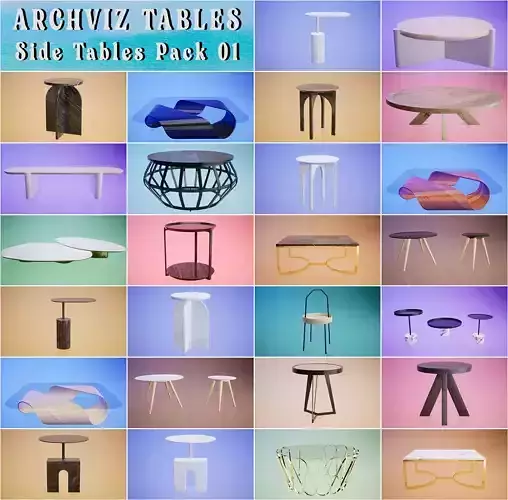 Side Tables Pack 01 Unreal Engine lowpoly PBR Low-poly 3D model