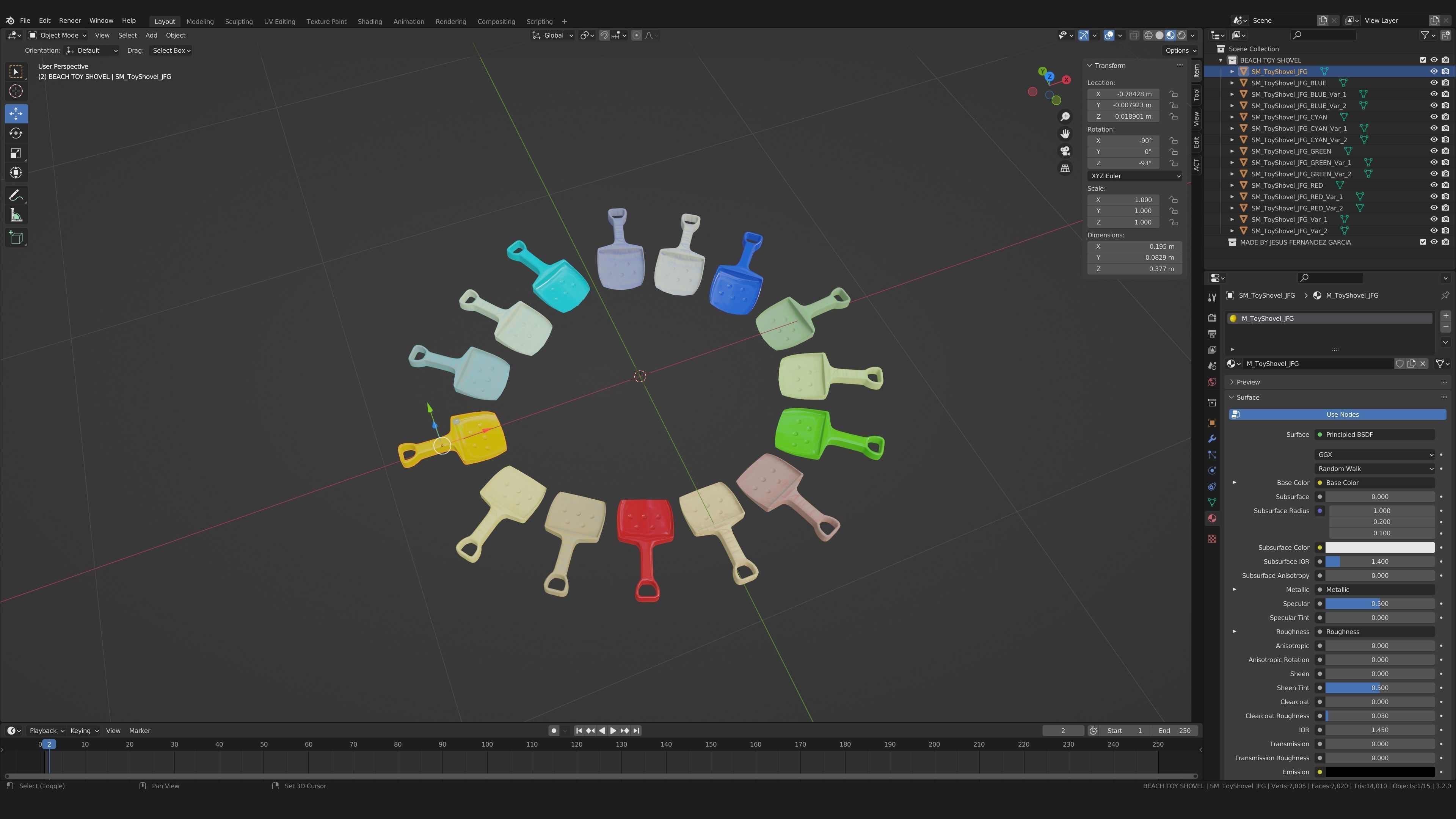 Beach Toy Shovel Pack 3D model_5