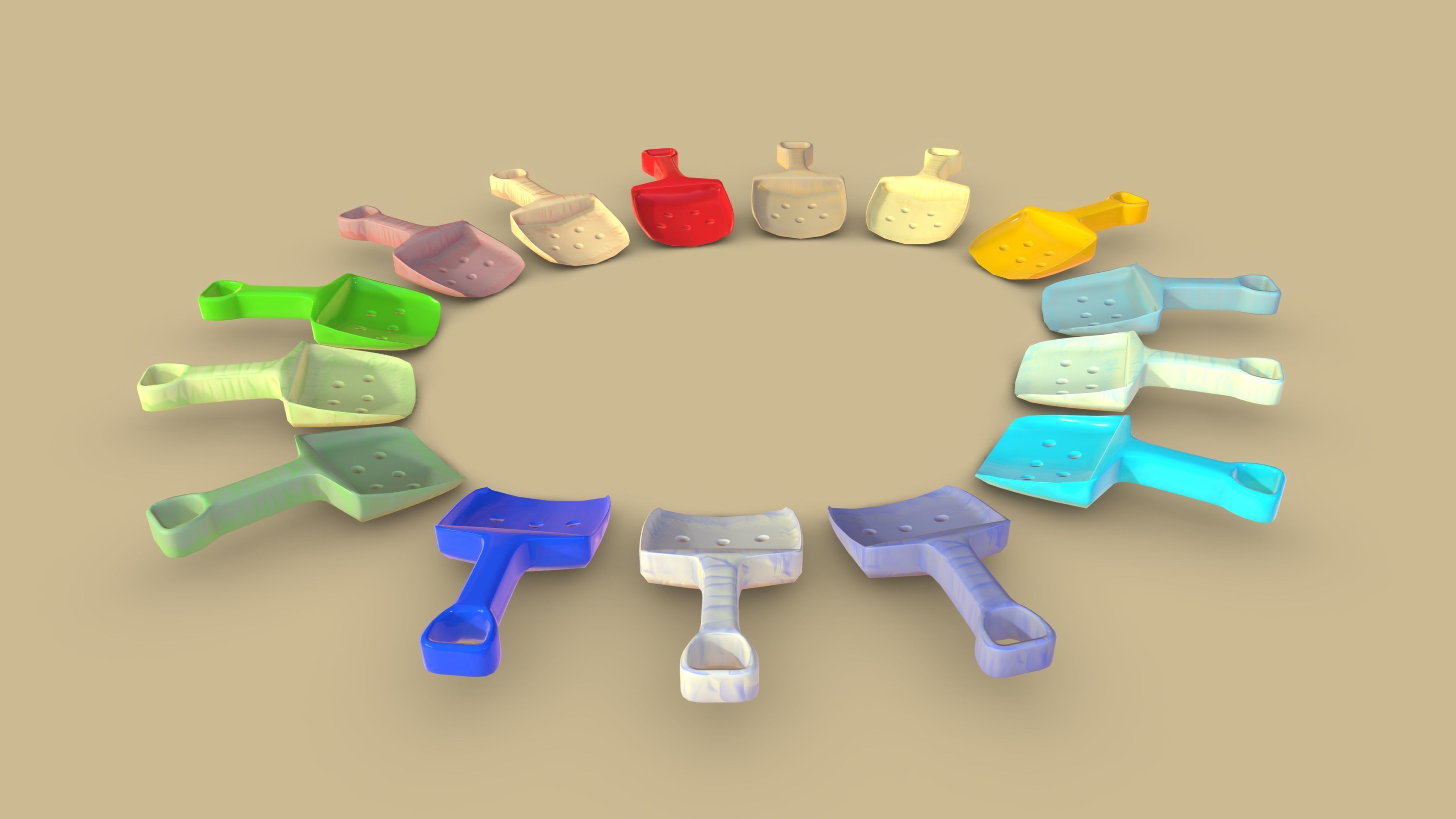 Beach Toy Shovel Pack 3D model_1