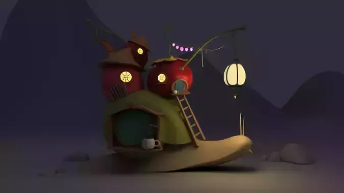 low poly house snail for fairy 