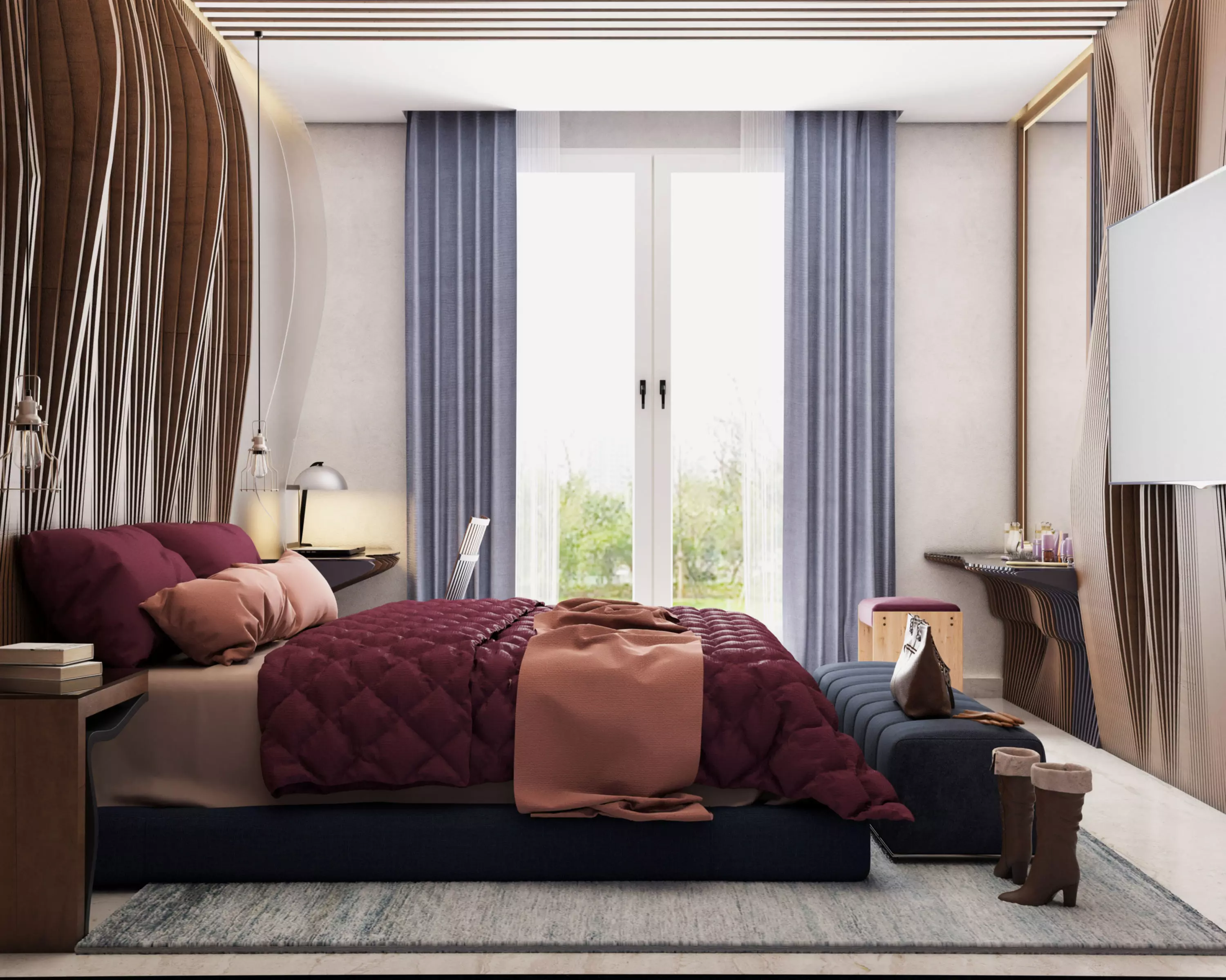 MODERN WOOD BEDROOM 1 3D model