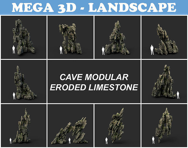 Low poly Cave Eroded Limestone Modular 210727 Low-poly 3D model