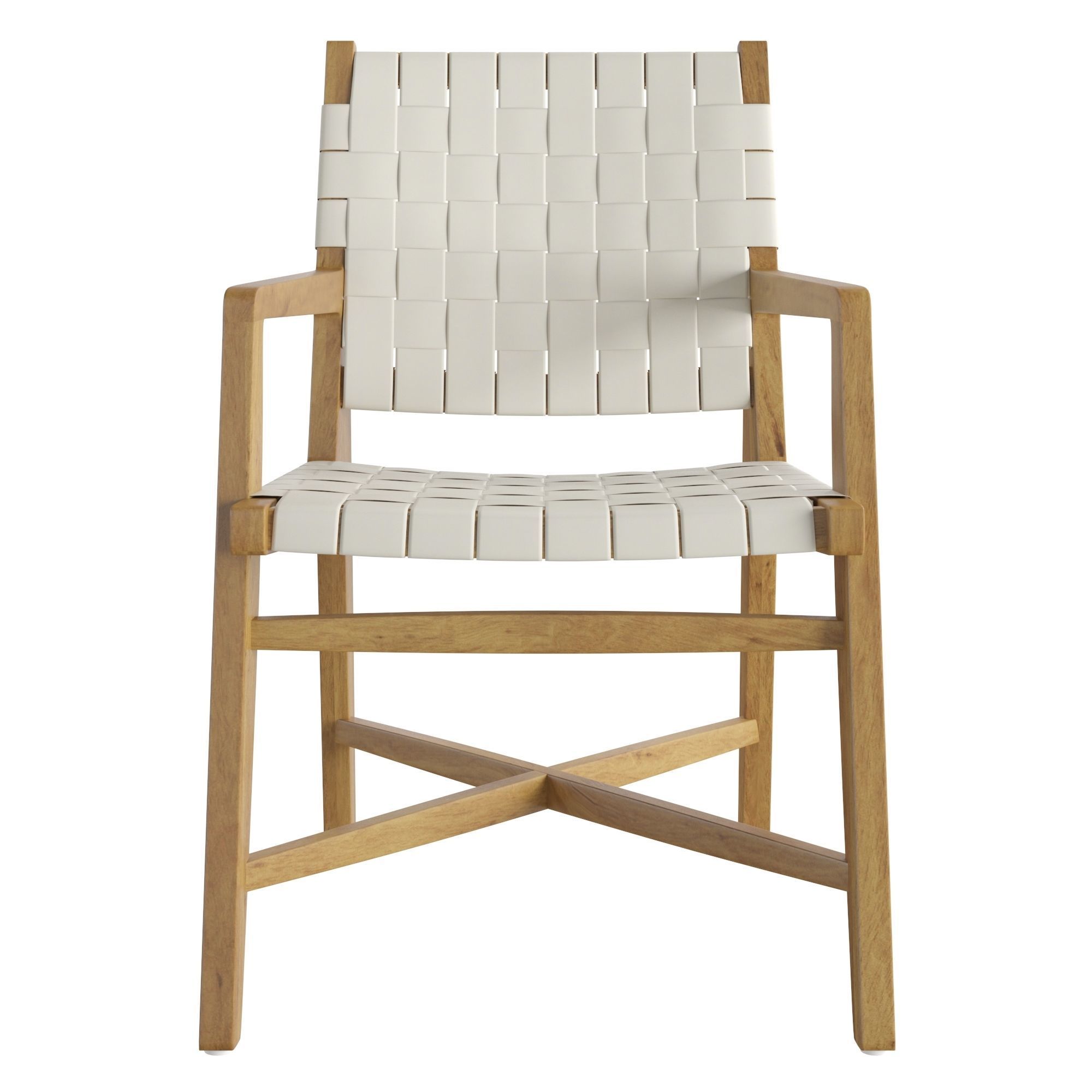 Taj White Woven Leather Dining Chair with Arms 3D model_1