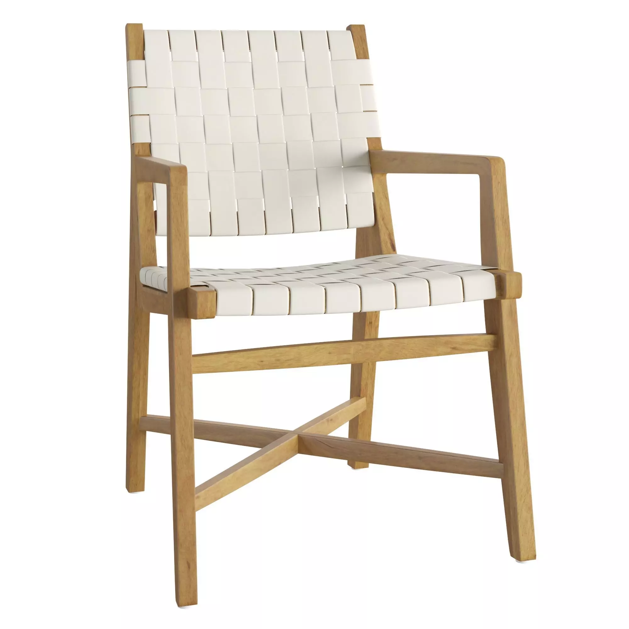 Taj White Woven Leather Dining Chair with Arms 3D model_0