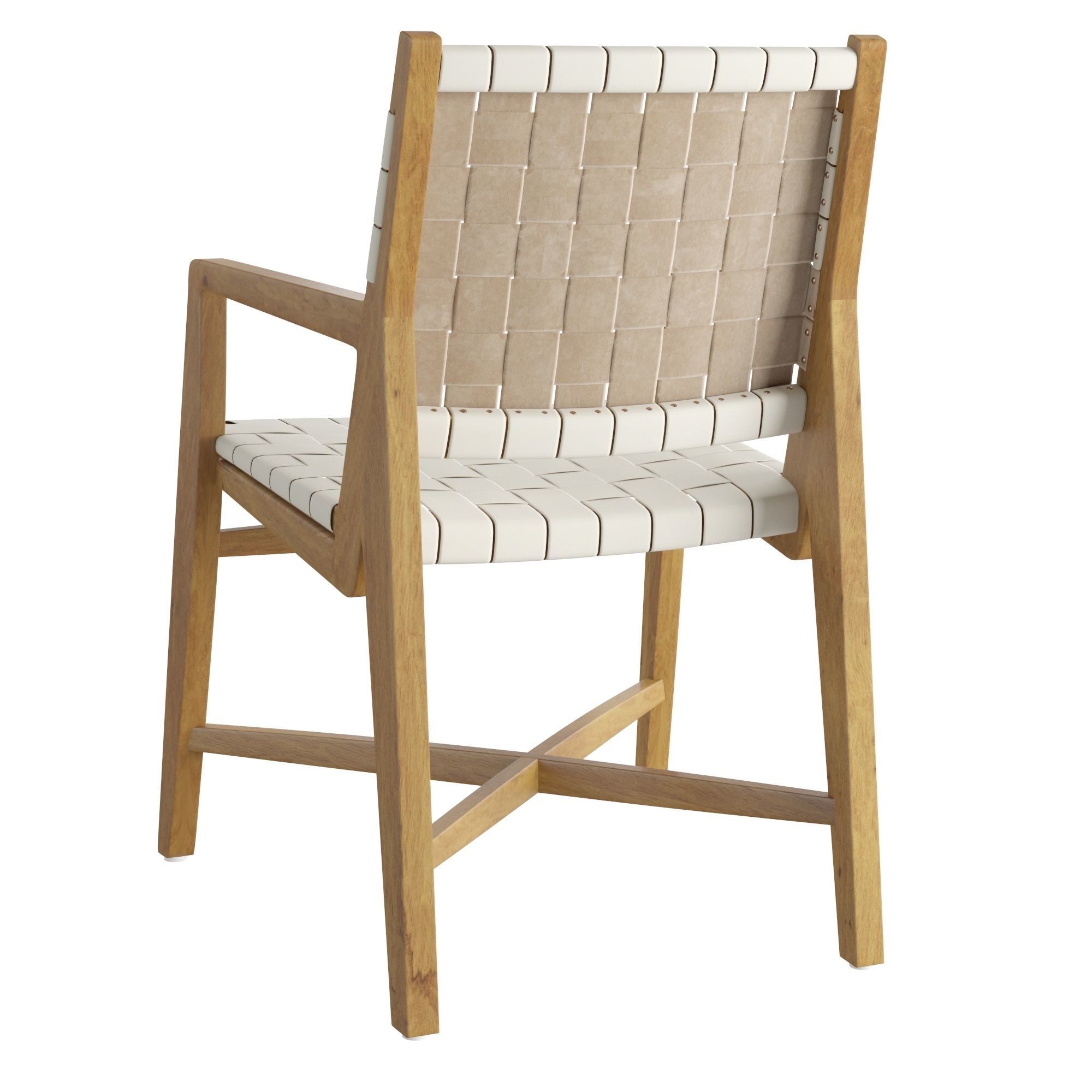 Taj White Woven Leather Dining Chair with Arms 3D model_2
