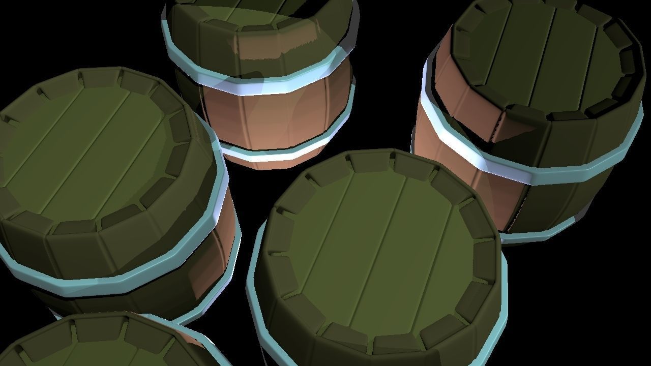 Low Poly Barrels four wooden Low-poly 3D model_1