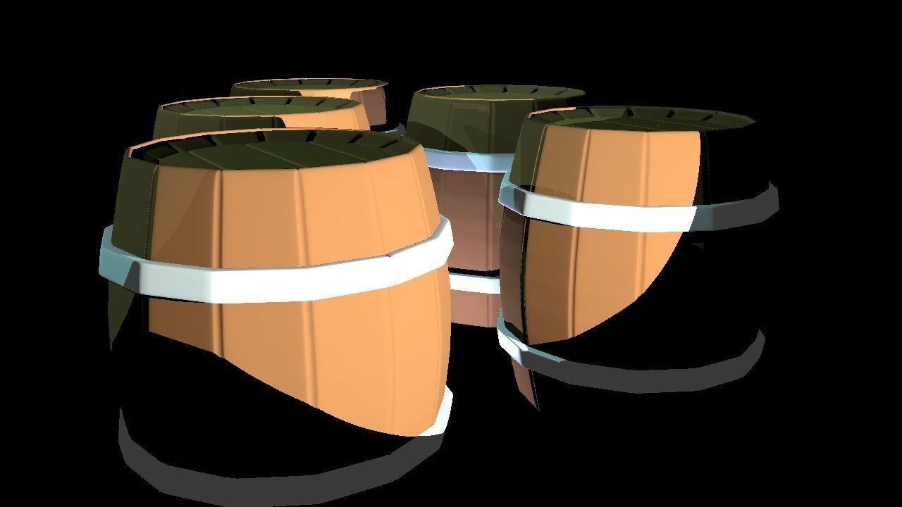 Low Poly Barrels four wooden Low-poly 3D model_3