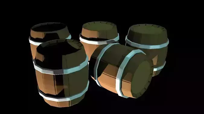Low Poly Barrels four wooden