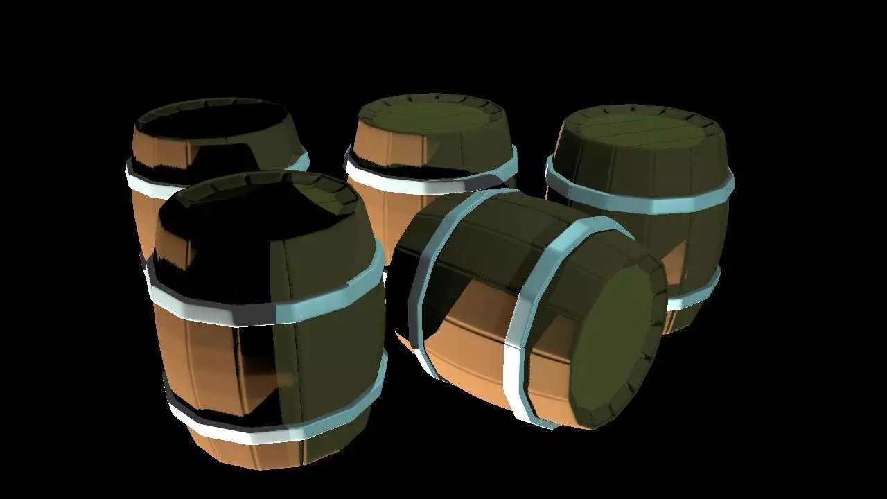 Low Poly Barrels four wooden Low-poly 3D model_0