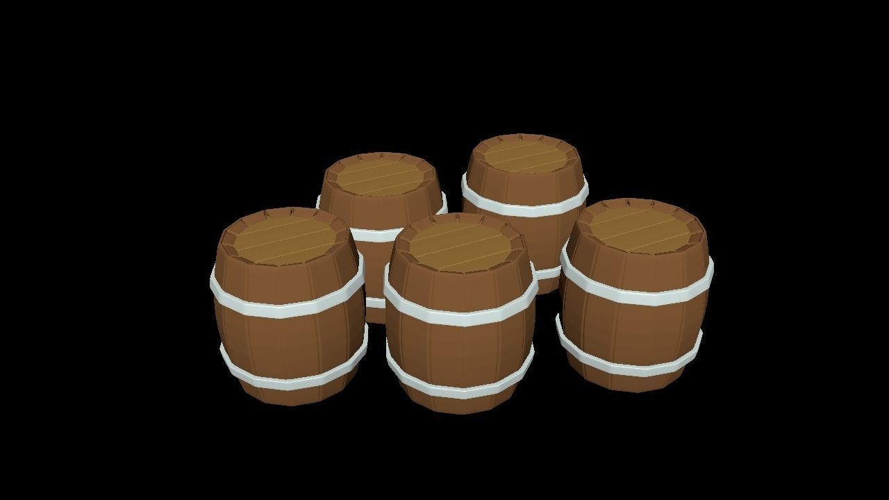 Low Poly Barrels four wooden Low-poly 3D model_4