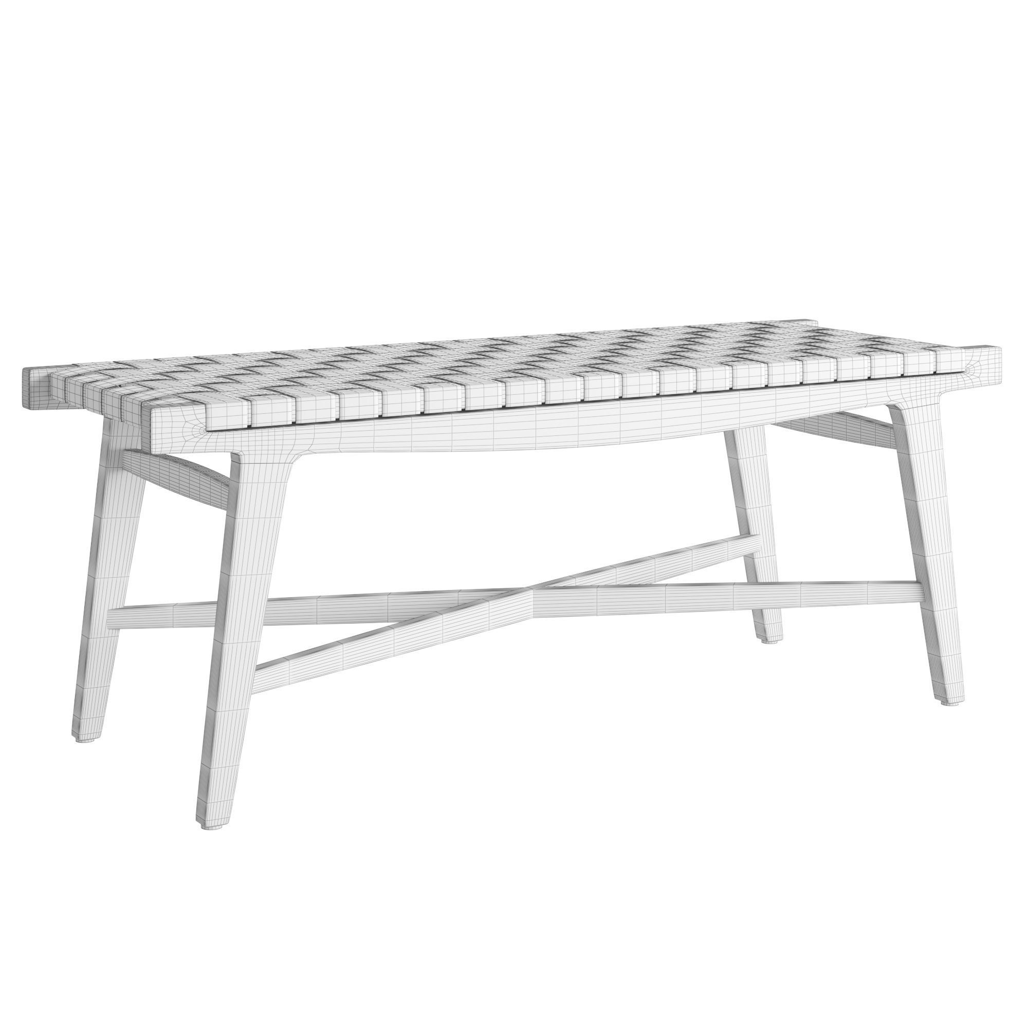 Taj White Leather Strap Dining Bench 3D model_5