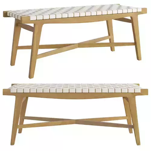 Taj White Leather Strap Dining Bench 3D model