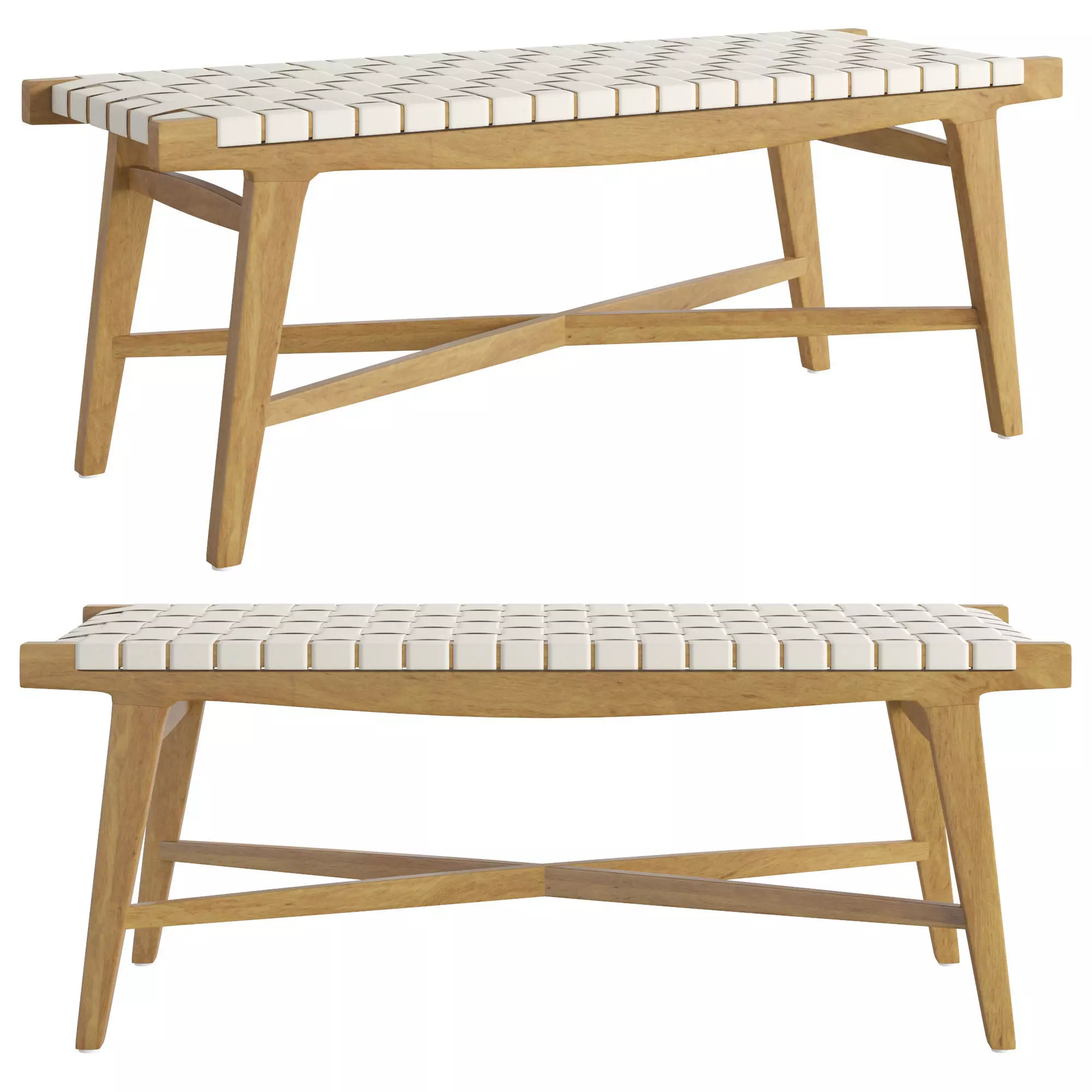 Taj White Leather Strap Dining Bench 3D model_0