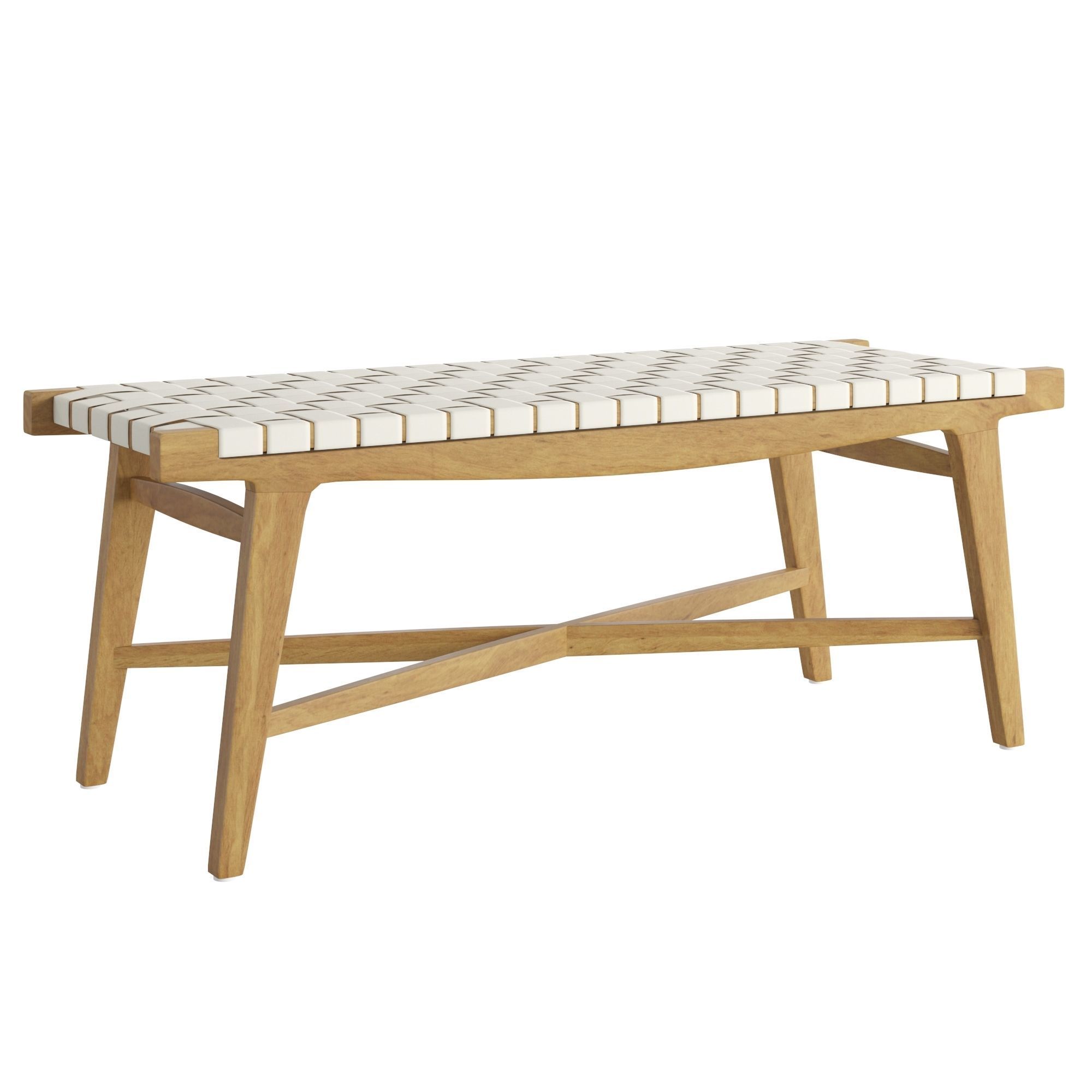 Taj White Leather Strap Dining Bench 3D model_2