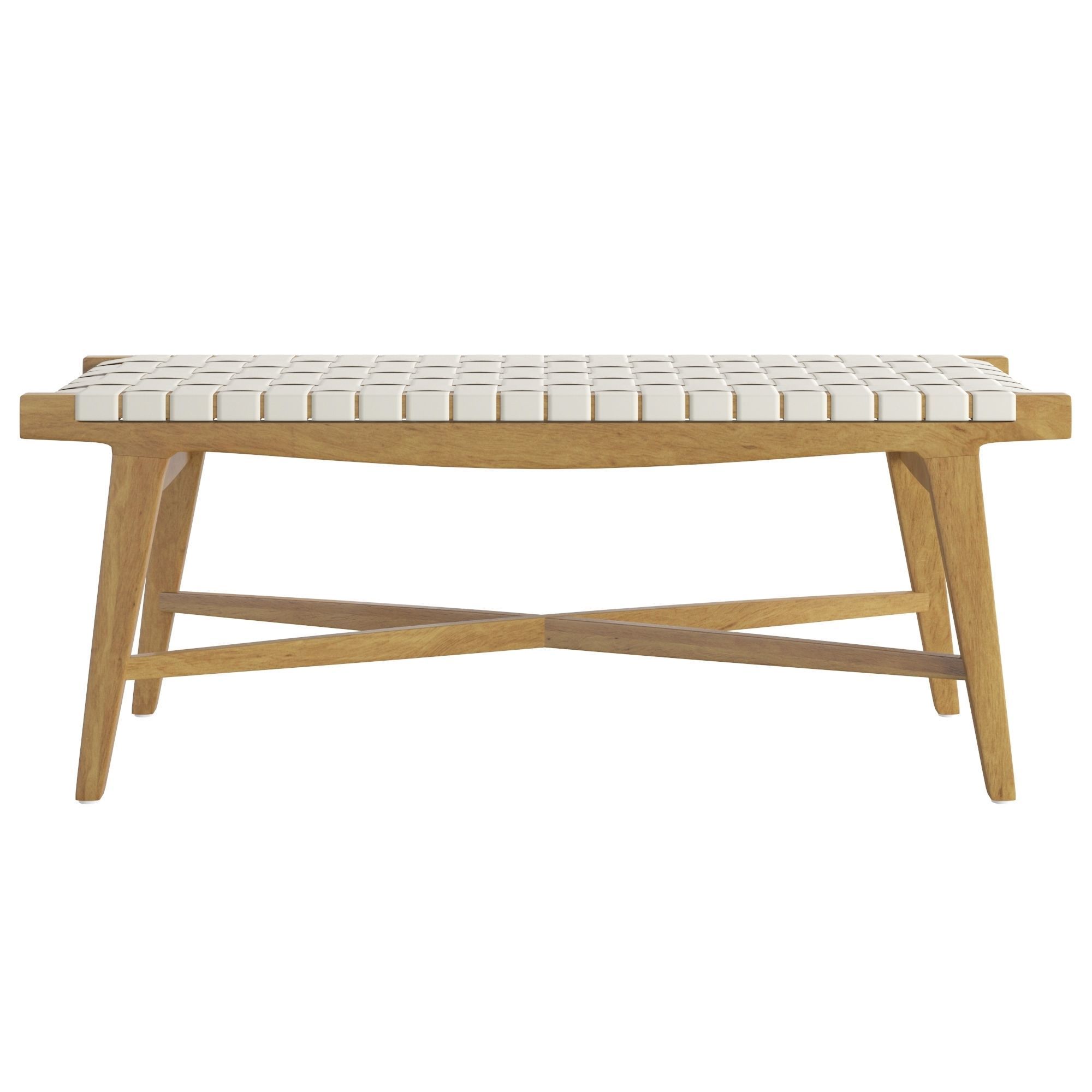 Taj White Leather Strap Dining Bench 3D model_3