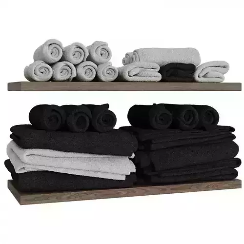 Towel set 2 wooden shelf with towels 3D model
