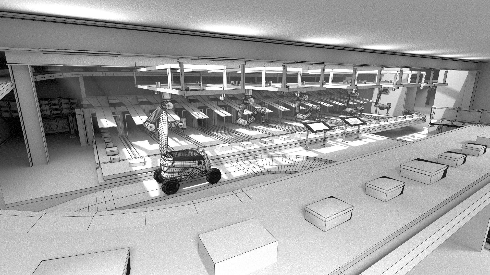 Warehouse robots Delivery Drone interior 3D model_10