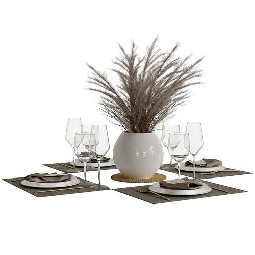 Decorative Set 5 table setting with vase and place settings 3D model