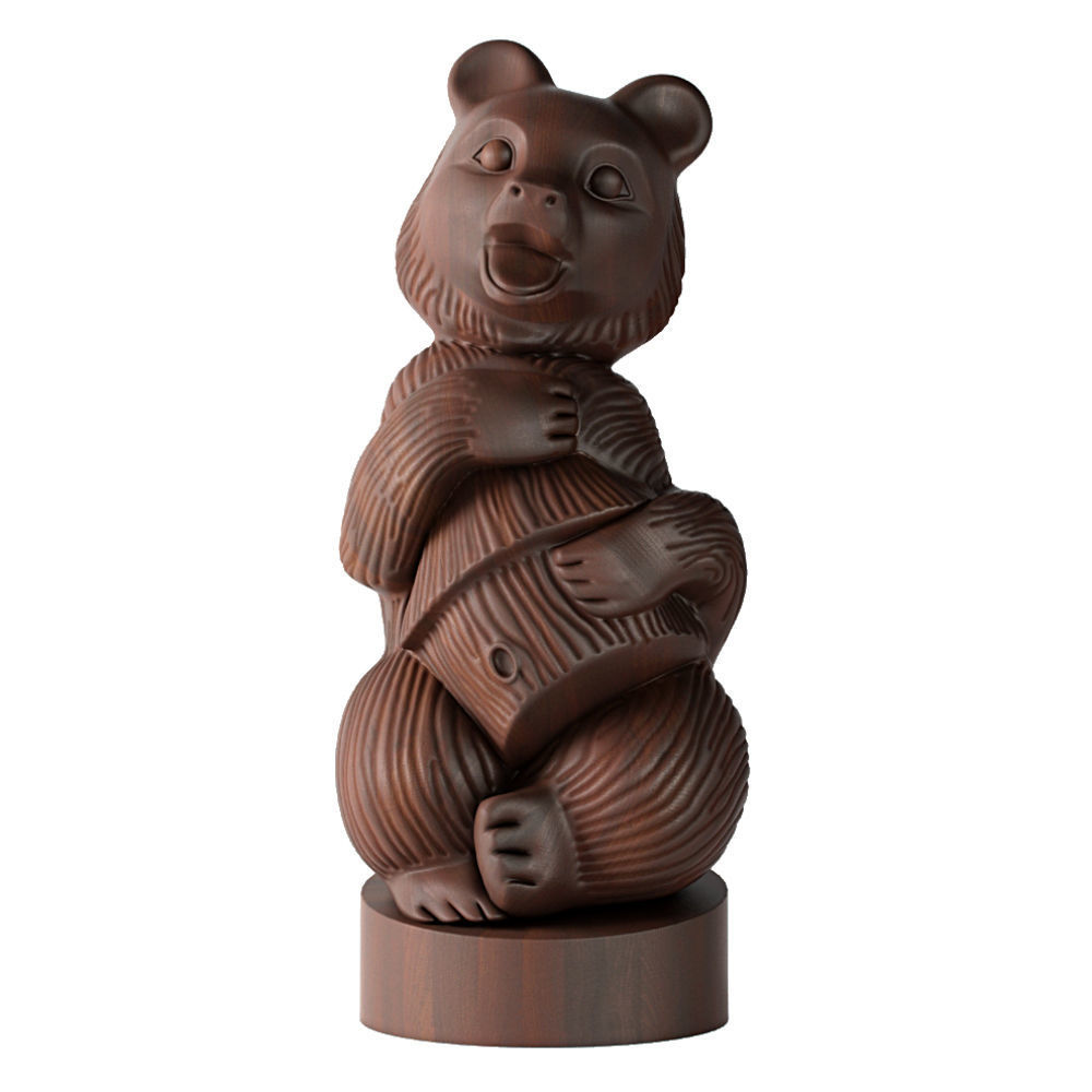 Wooden sculpture Bear 3D model_1