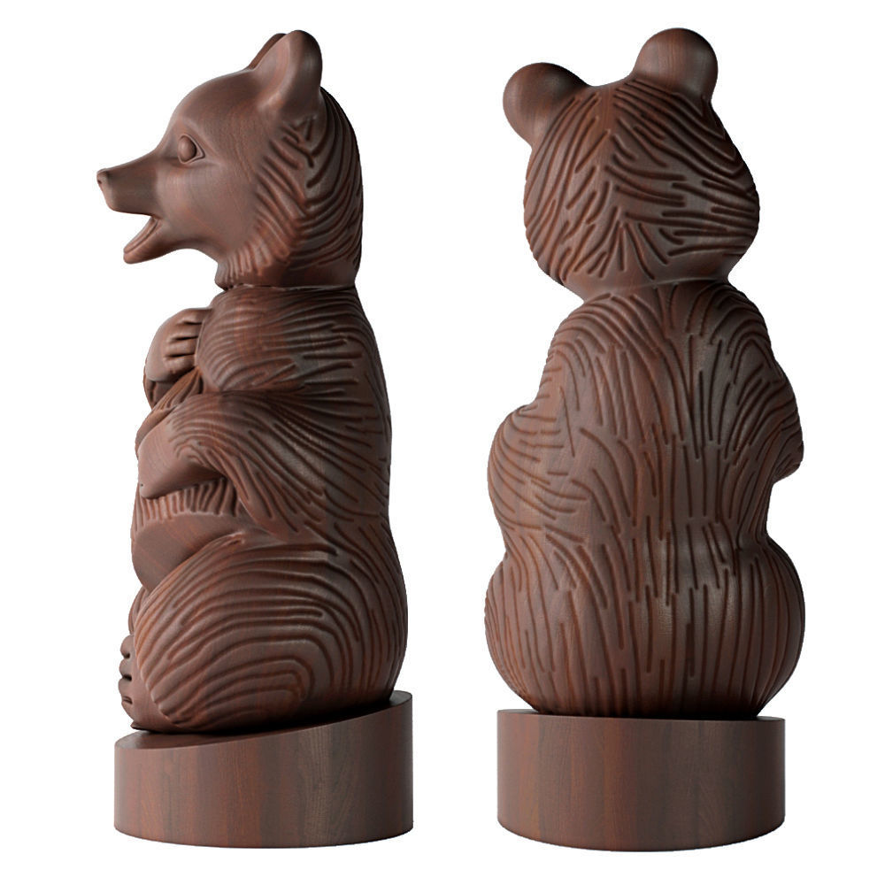 Wooden sculpture Bear 3D model_3
