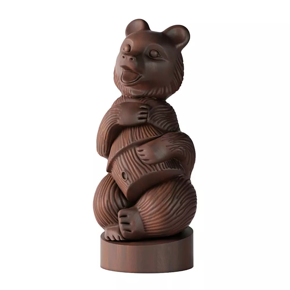 Wooden sculpture Bear 3D model_0