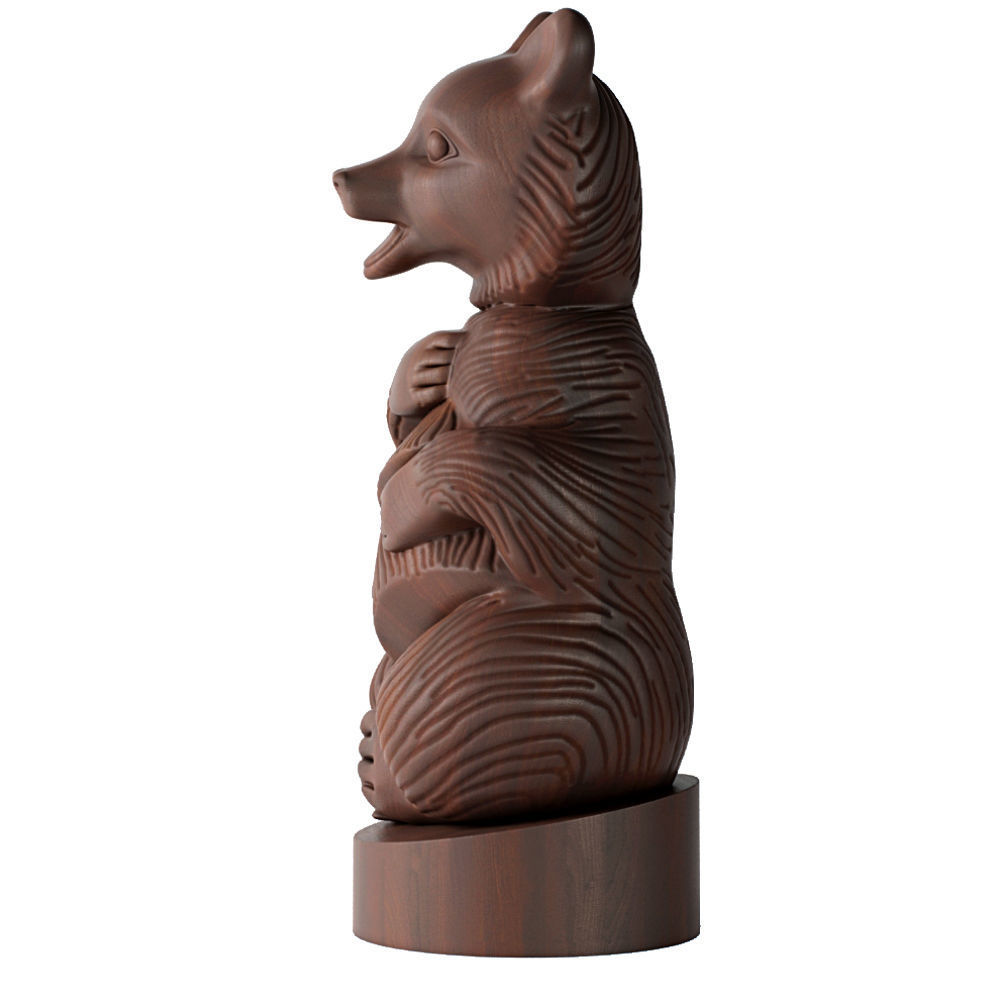 Wooden sculpture Bear 3D model_2