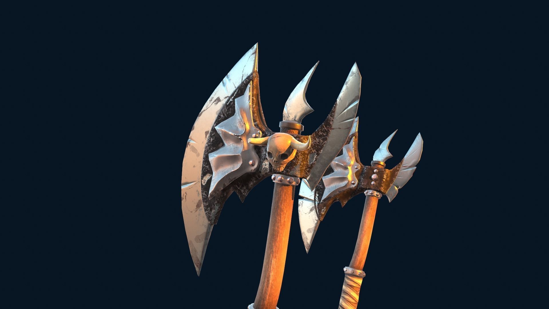 Battle double axes Low-poly 3D model_4