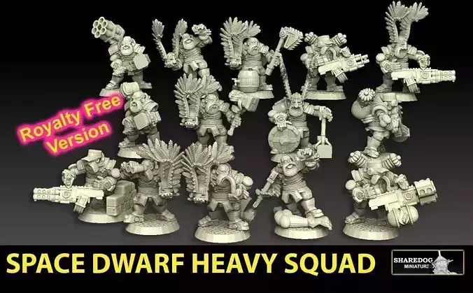 Space Dwarves Heavy Squad ROYALTY FREE VERSION 3D print model