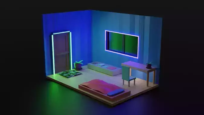 Low Poly Isometric Room Free 3D model