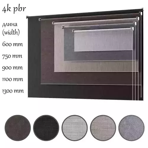 roller blind set  5 colors  4k PBR 3D model