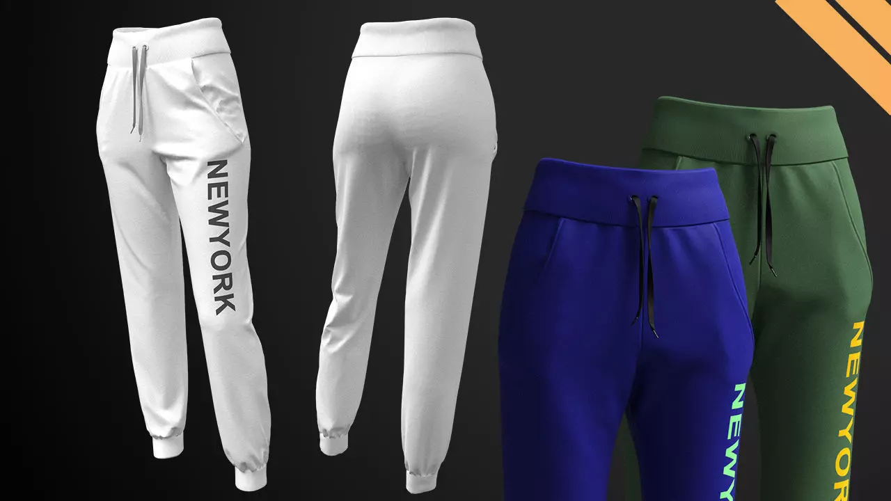 Ladies Track Pant in Marvelous Designer Low-poly 3D model_0