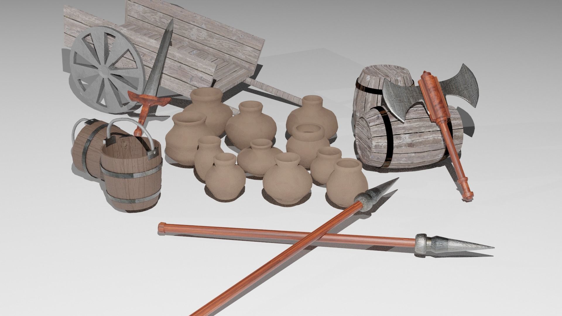 Medieval Game Set Low-poly 3D model_1