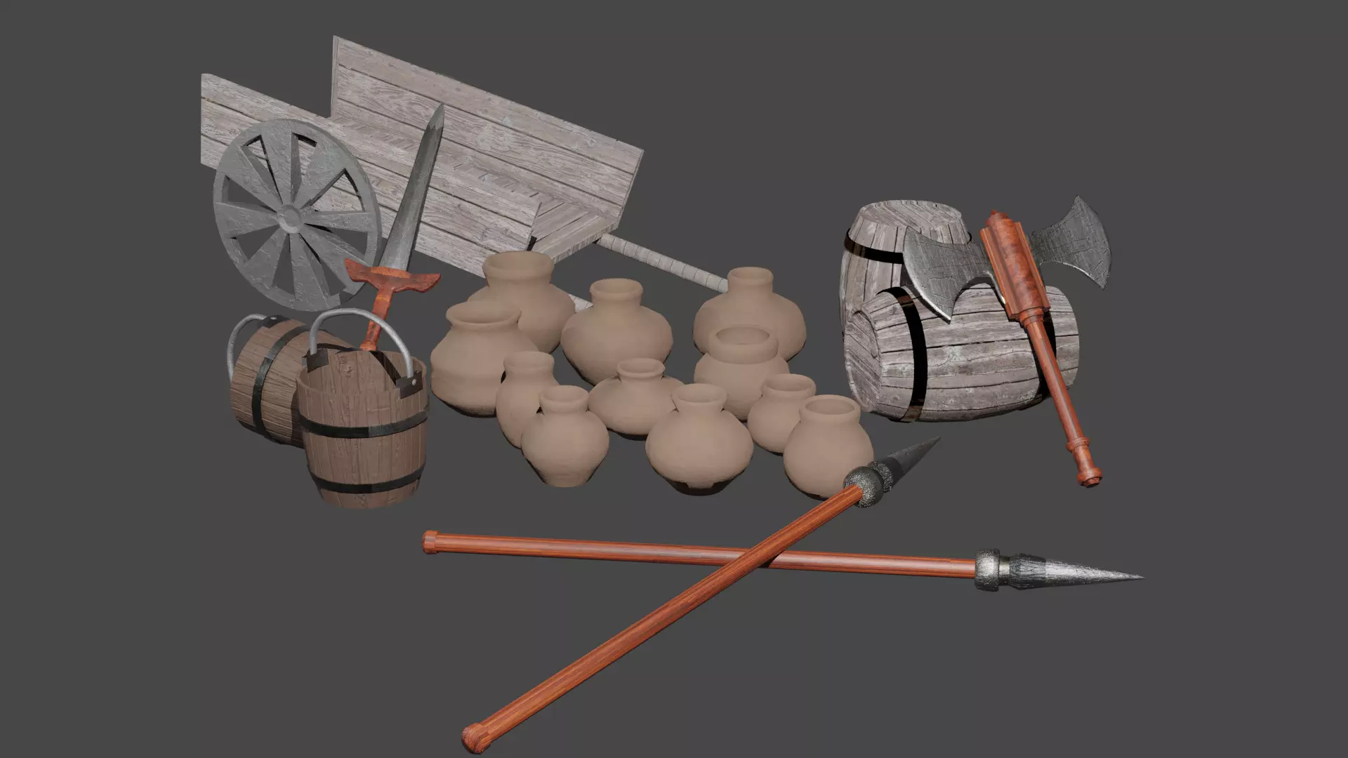 Medieval Game Set Low-poly 3D model_0