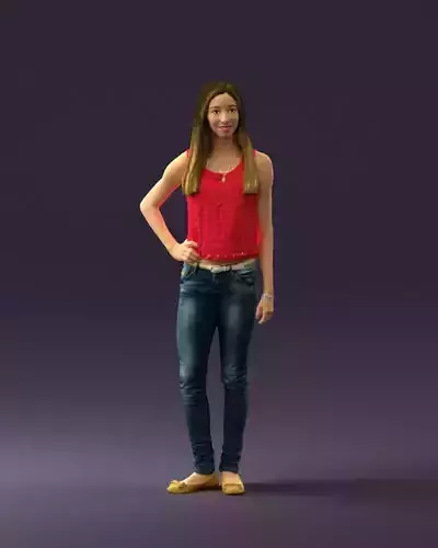 Woman in pink blouse hand on hip 0813