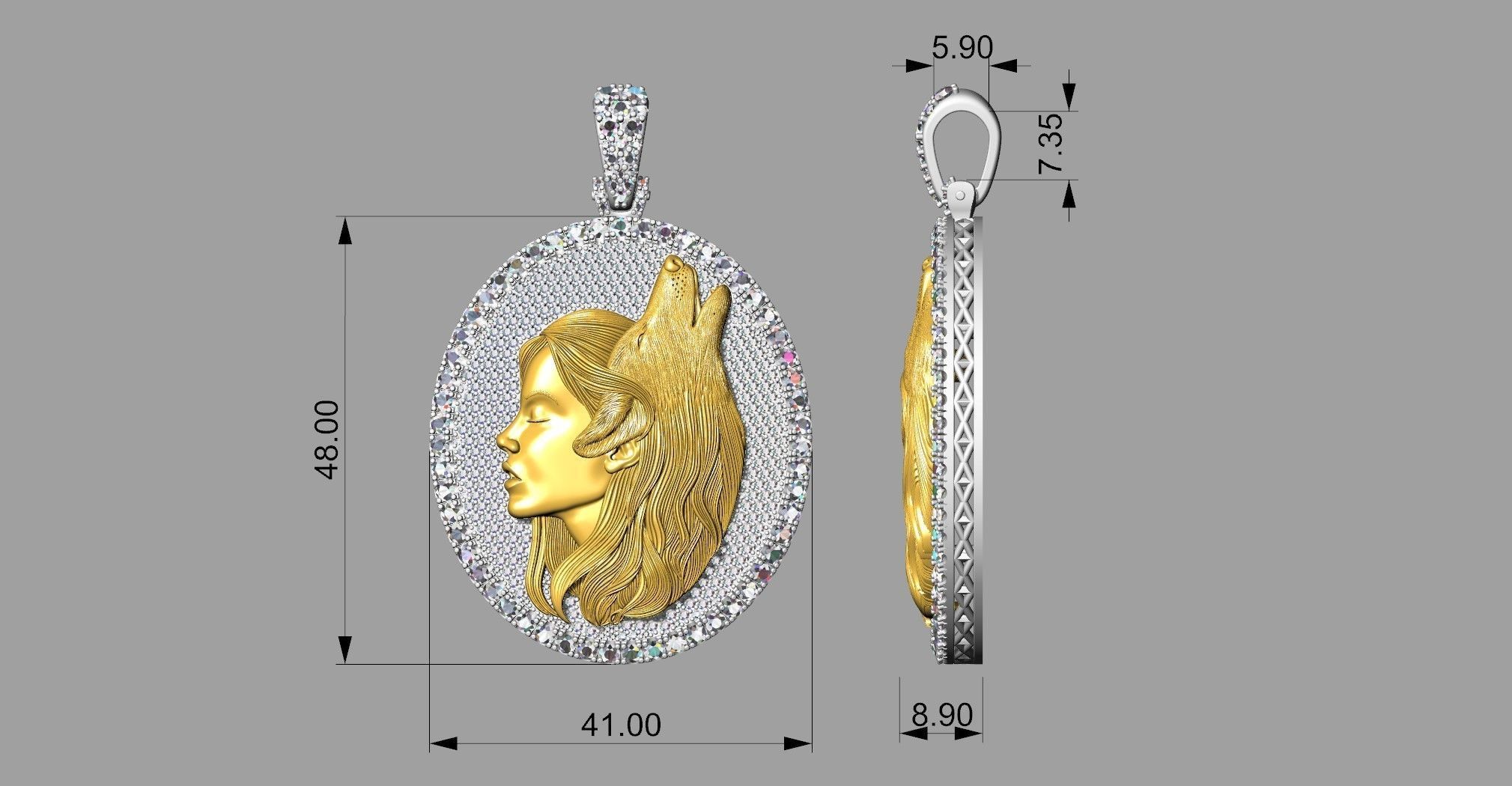 Pendant girl in the image of a wolf 3D print model_8