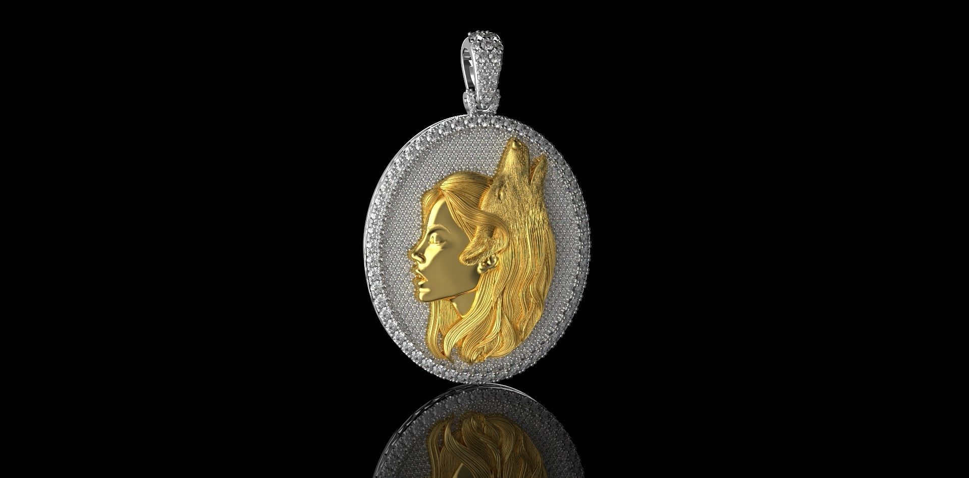 Pendant girl in the image of a wolf 3D print model_3