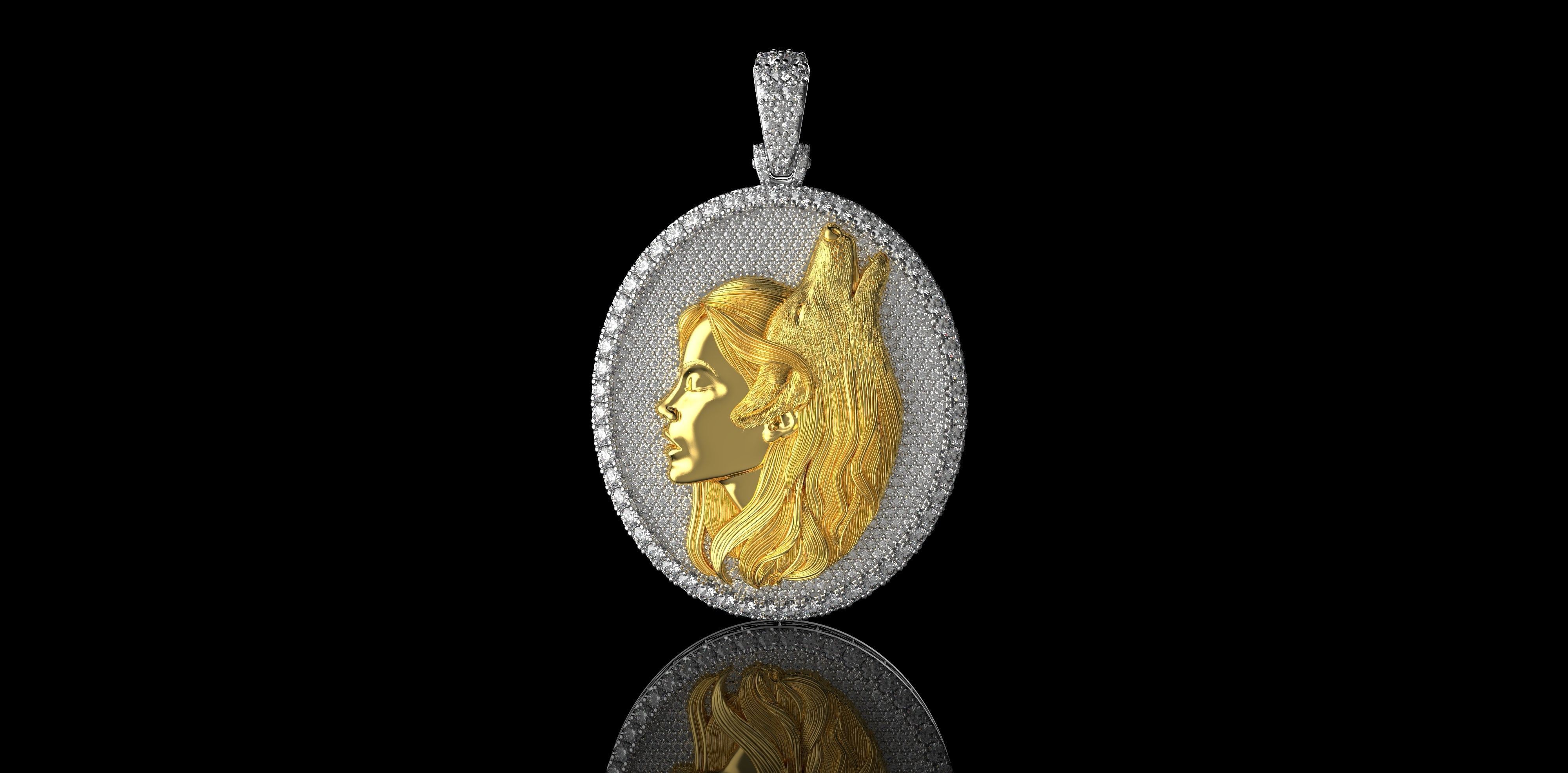 Pendant girl in the image of a wolf 3D print model_2