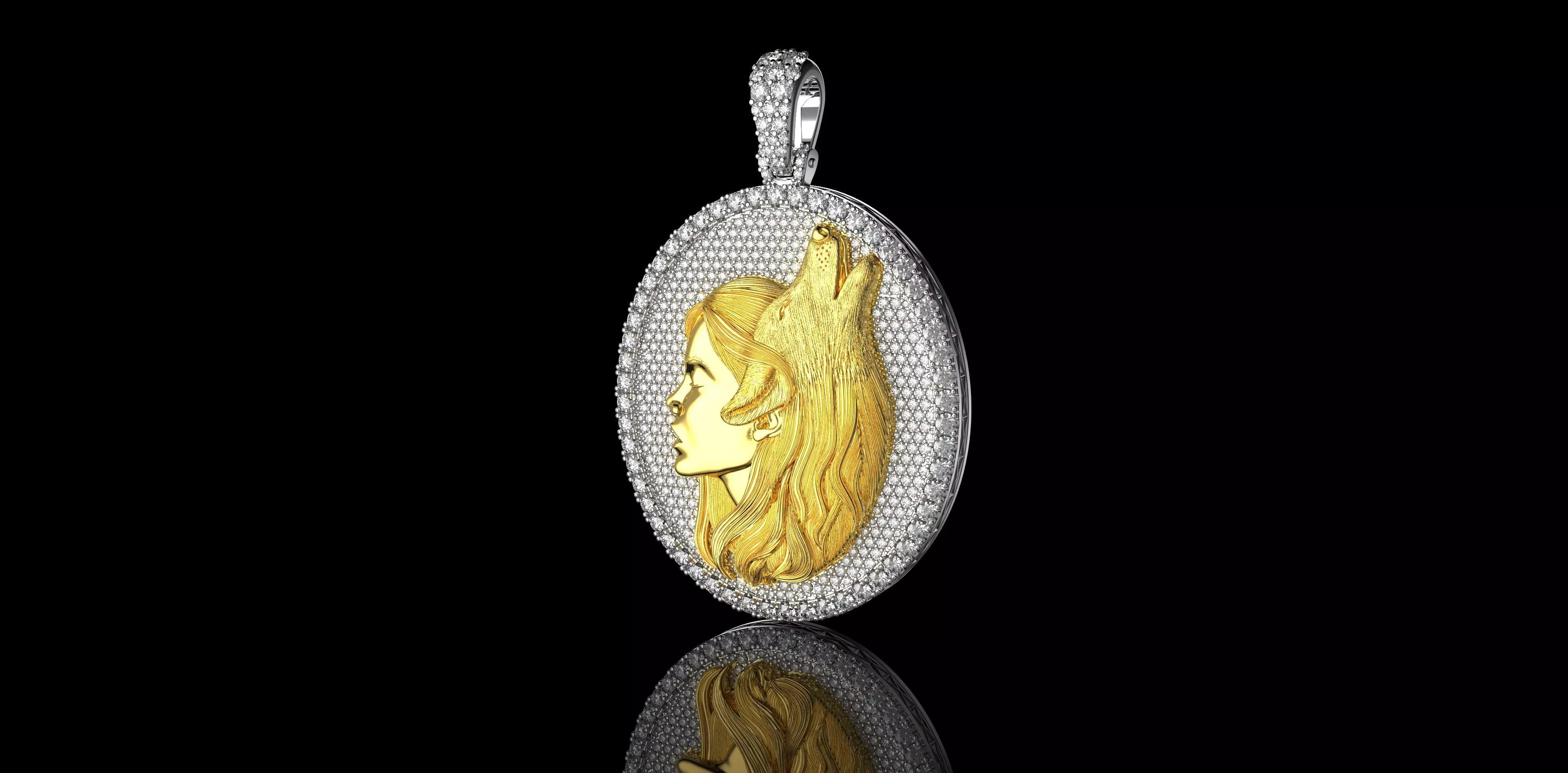 Pendant girl in the image of a wolf 3D print model_0