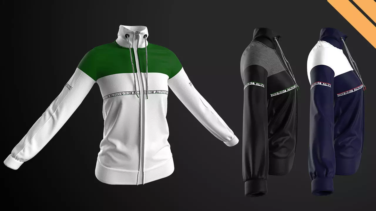 Ladies High-neck Jacket in Marvelous Designer  Low-poly 3D model_0